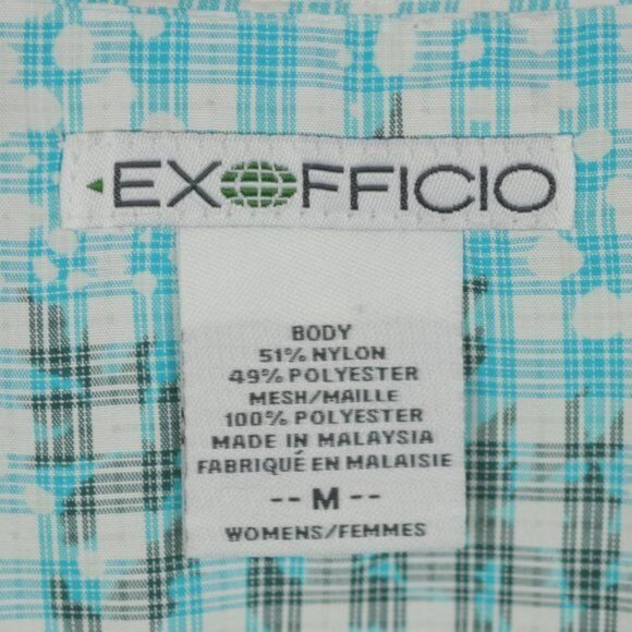 Exofficio Women's Medium Blue White Plaid V-Neck Short Sleeve Button Up Shirt - Picture 6 of 7